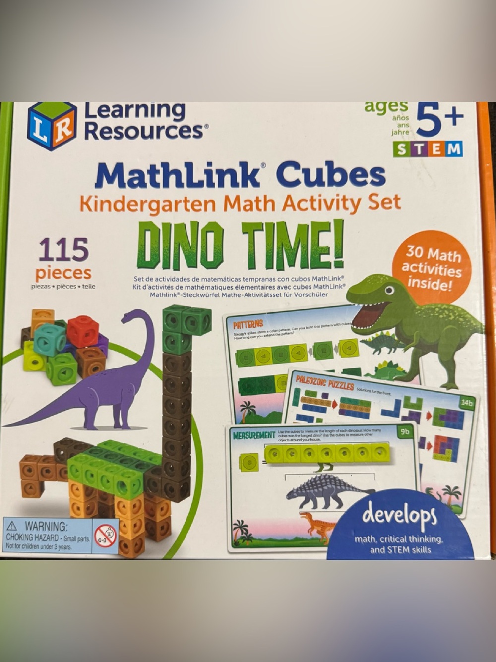 MathLink Cubes Dino Time! Kindergarten Math Activity Set